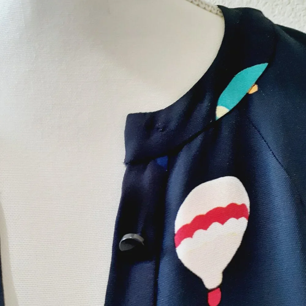 kate spade Black Mini Dress with Multicolor Hot Air Balloon Print